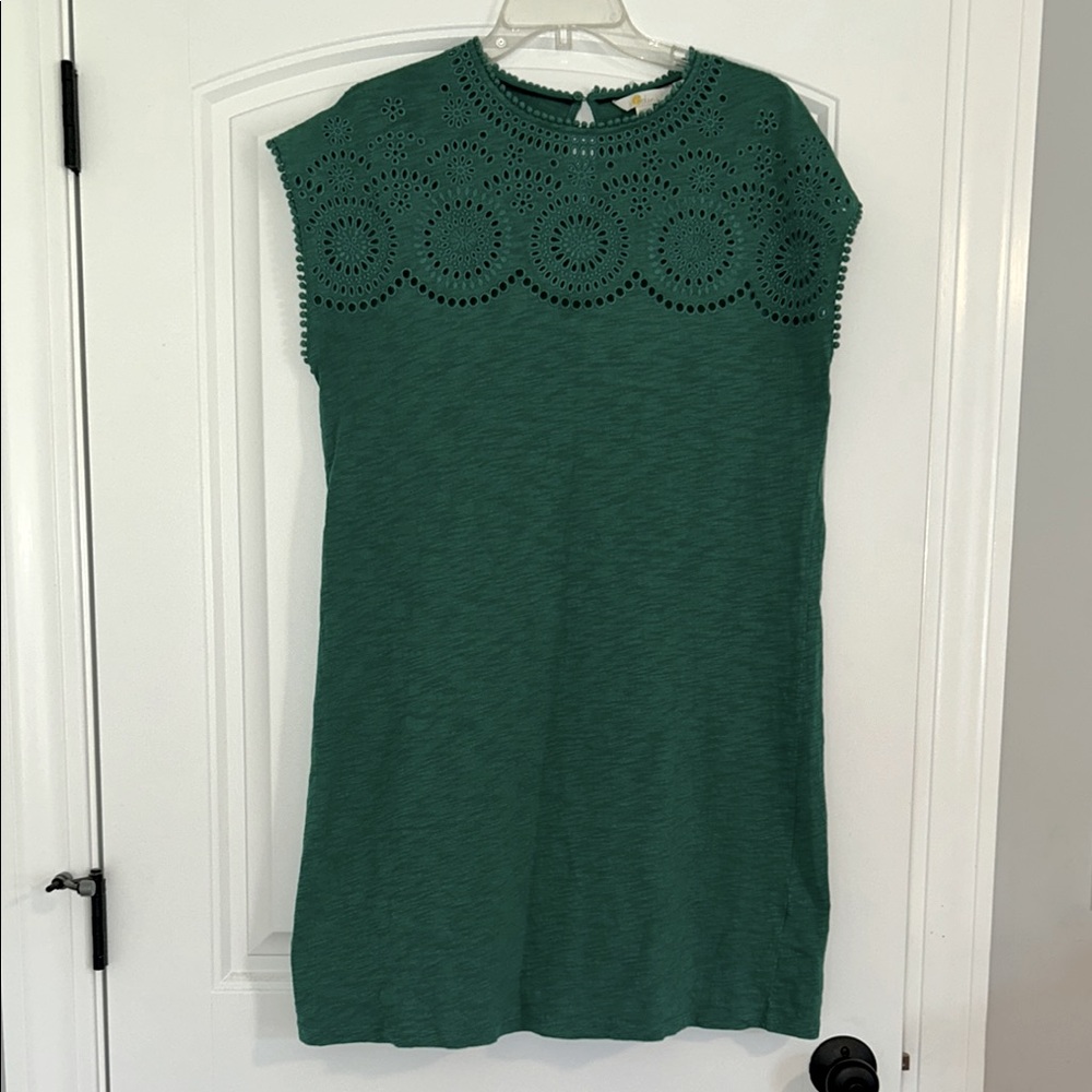 Boden Green Sleeveless Dress with Pom-Pom Trim
